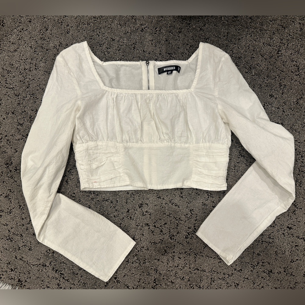 Missguided White Long Sleeve Crop Top| size 2